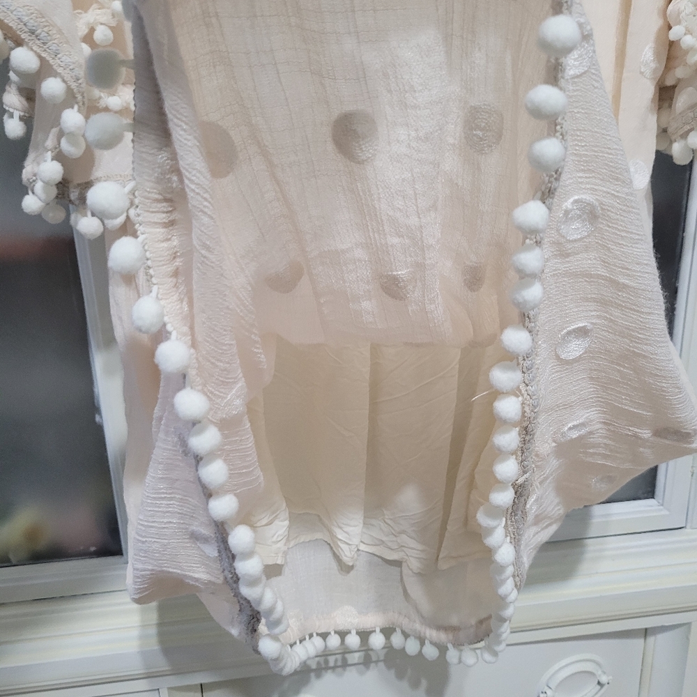 Allison New York Boho Tunic Dress Pom Pom polka dots tassels and Trim - Picture 12 of 15